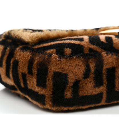 Fendi Shearling Vitello Dolce Macro FF 1974 Baguette Tobacco Black 8 of 9