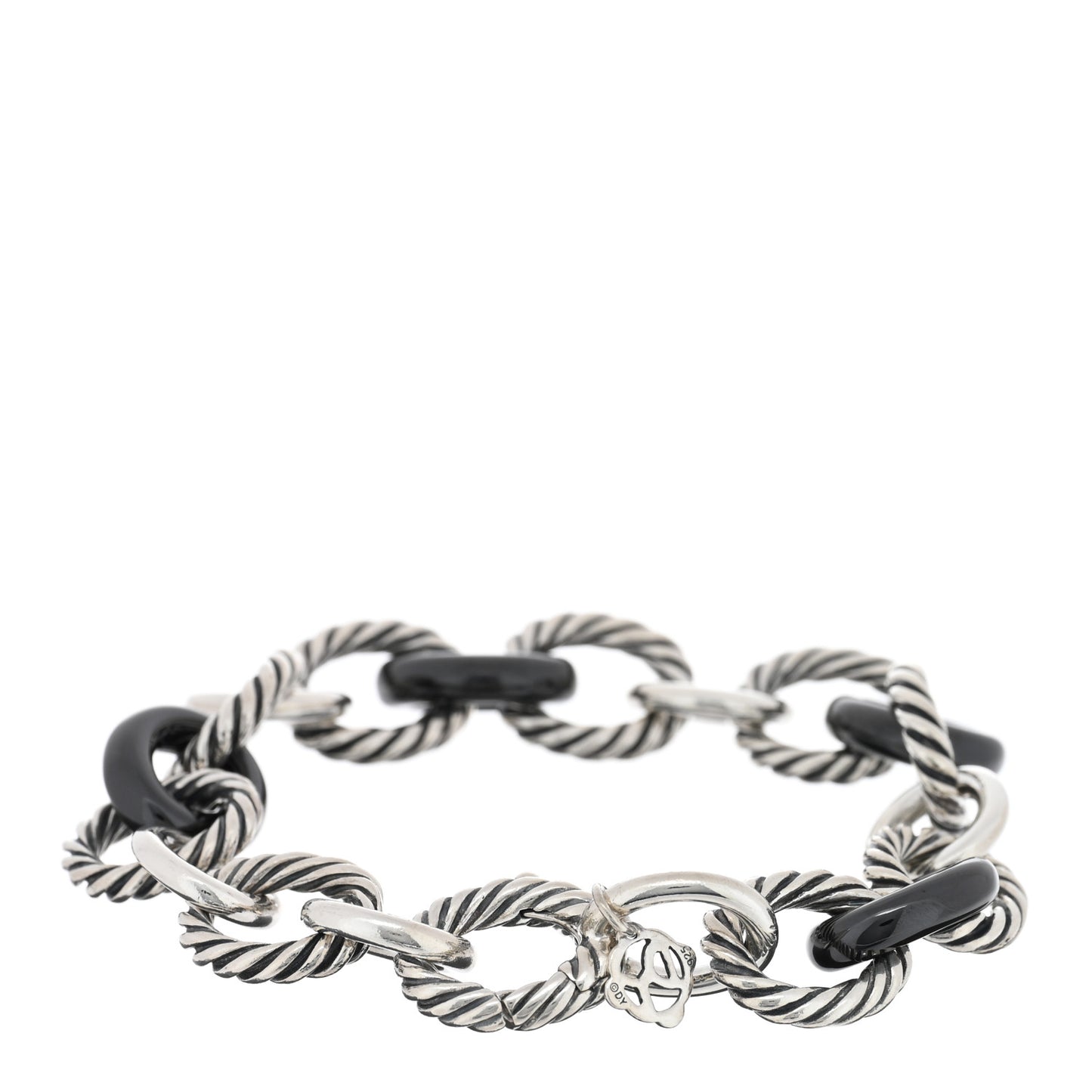 Sterling Silver Ceramic 13mm Large Oval Link Bracelet Black