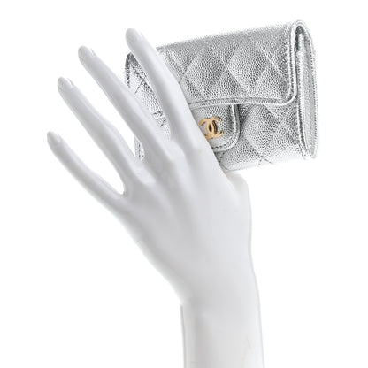 Chanel Metallic Caviar Quilted Flap Card Holder Wallet Silvery 2 of 9