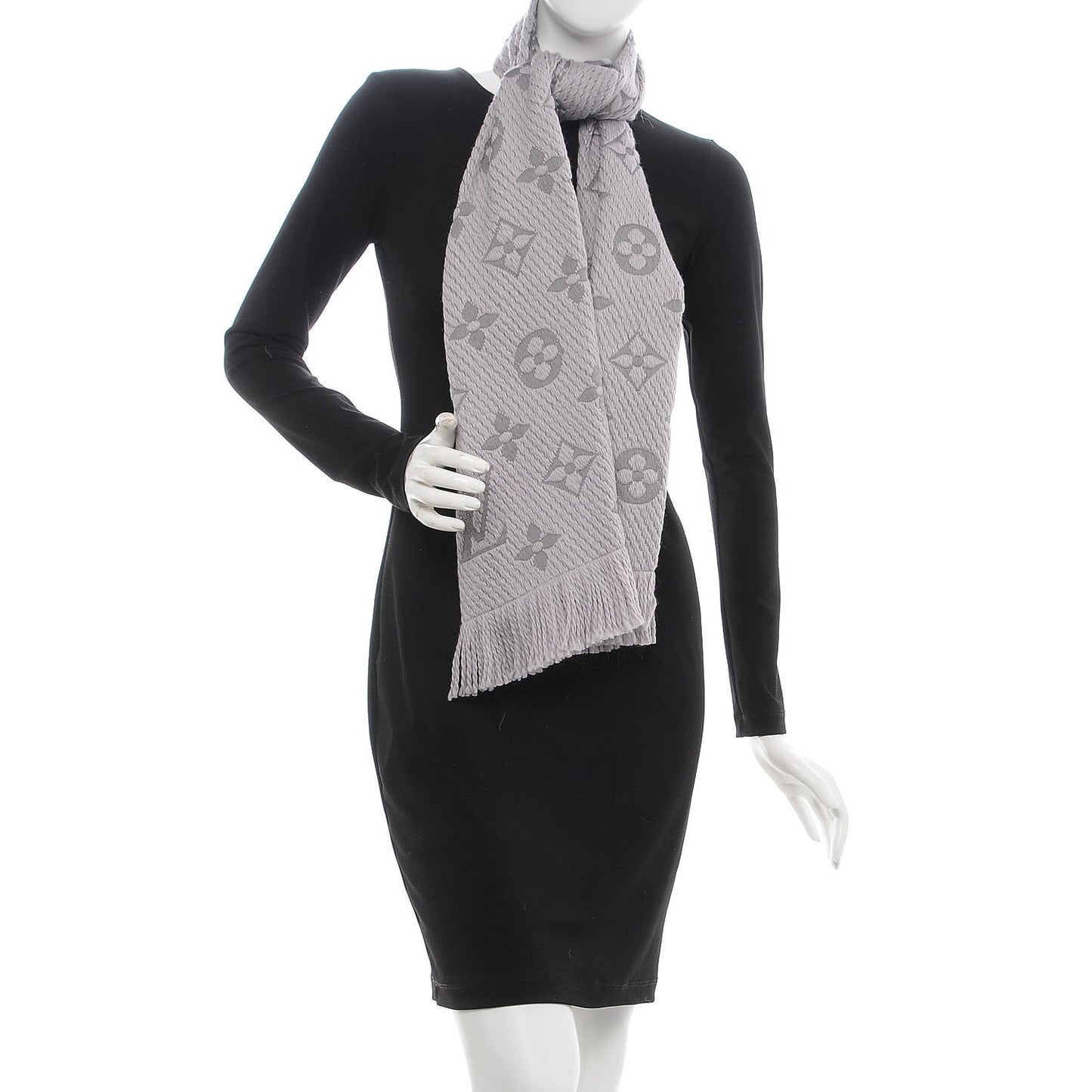 Wool Silk Logomania Scarf Pearl Grey