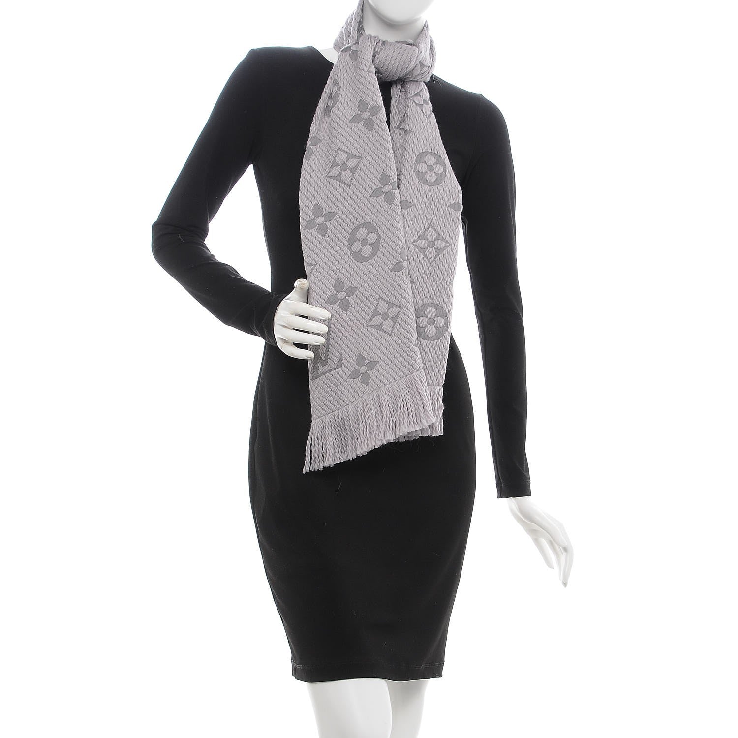 Louis Vuitton Wool Silk Logomania Scarf Pearl Grey 2 of 5