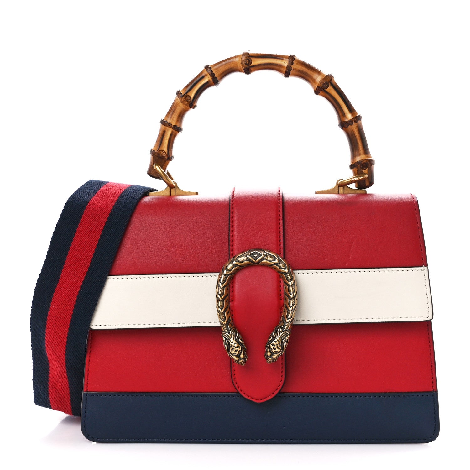 Gucci Calfskin Bamboo Web Medium Dionysus Top Handle Bag Red White Blue 1 of 16