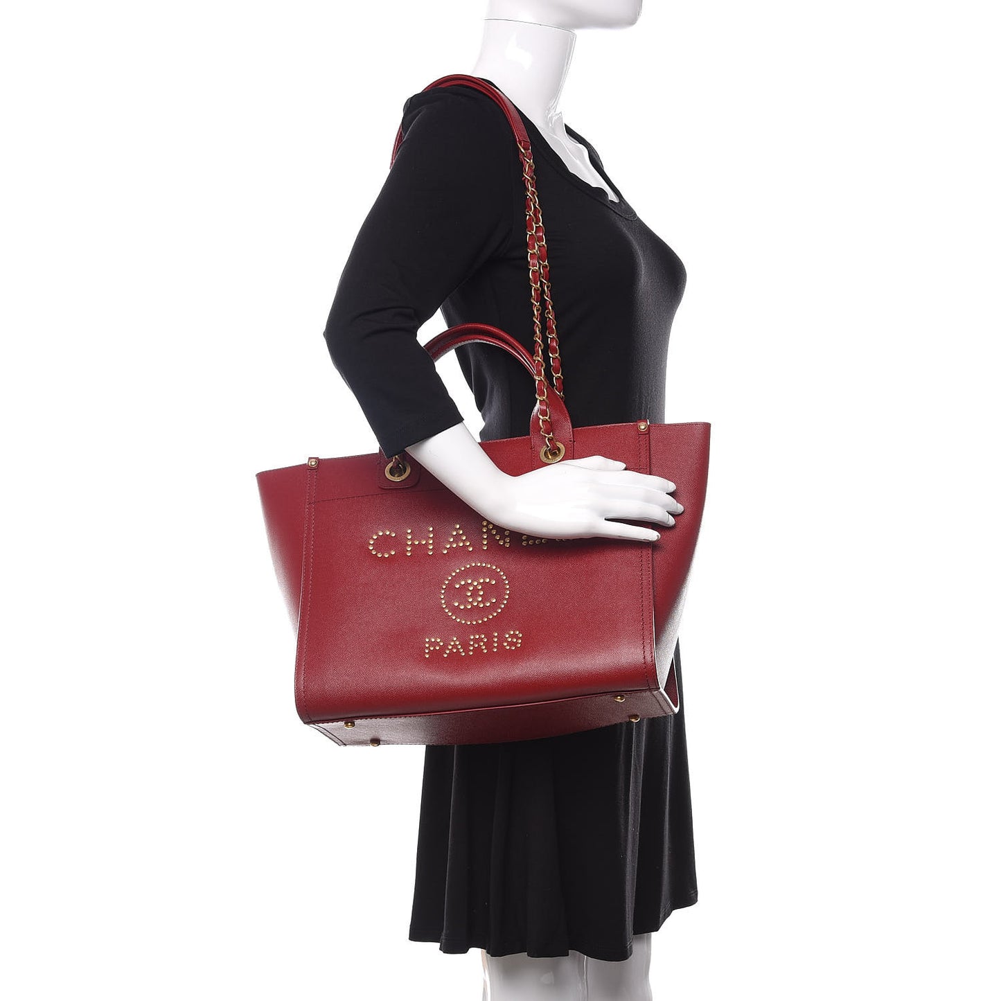 Caviar Small Studded Deauville Tote Red