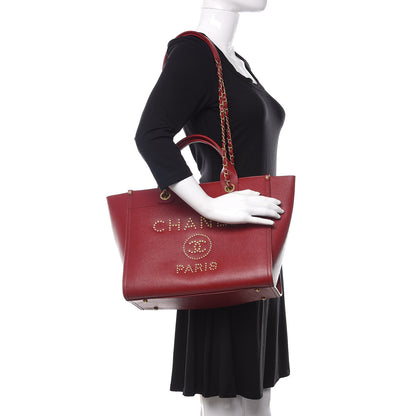 Chanel Caviar Small Studded Deauville Tote Red 2 of 9
