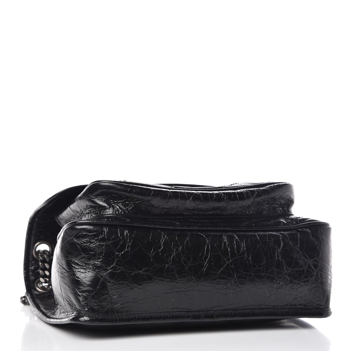 Crinkled Calfskin Matelasse Monogram Medium Niki Chain Satchel Black