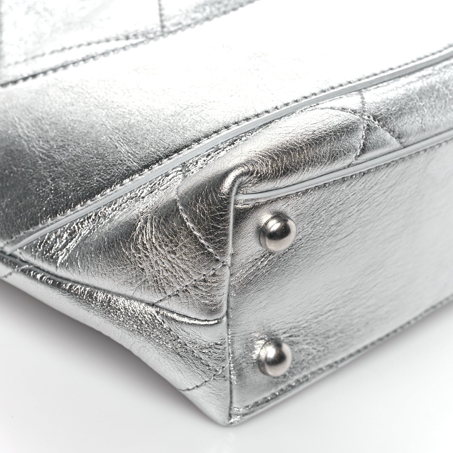 Chanel Metallic Calfskin Stitched CC Shopper Tote Silvery 9 of 10