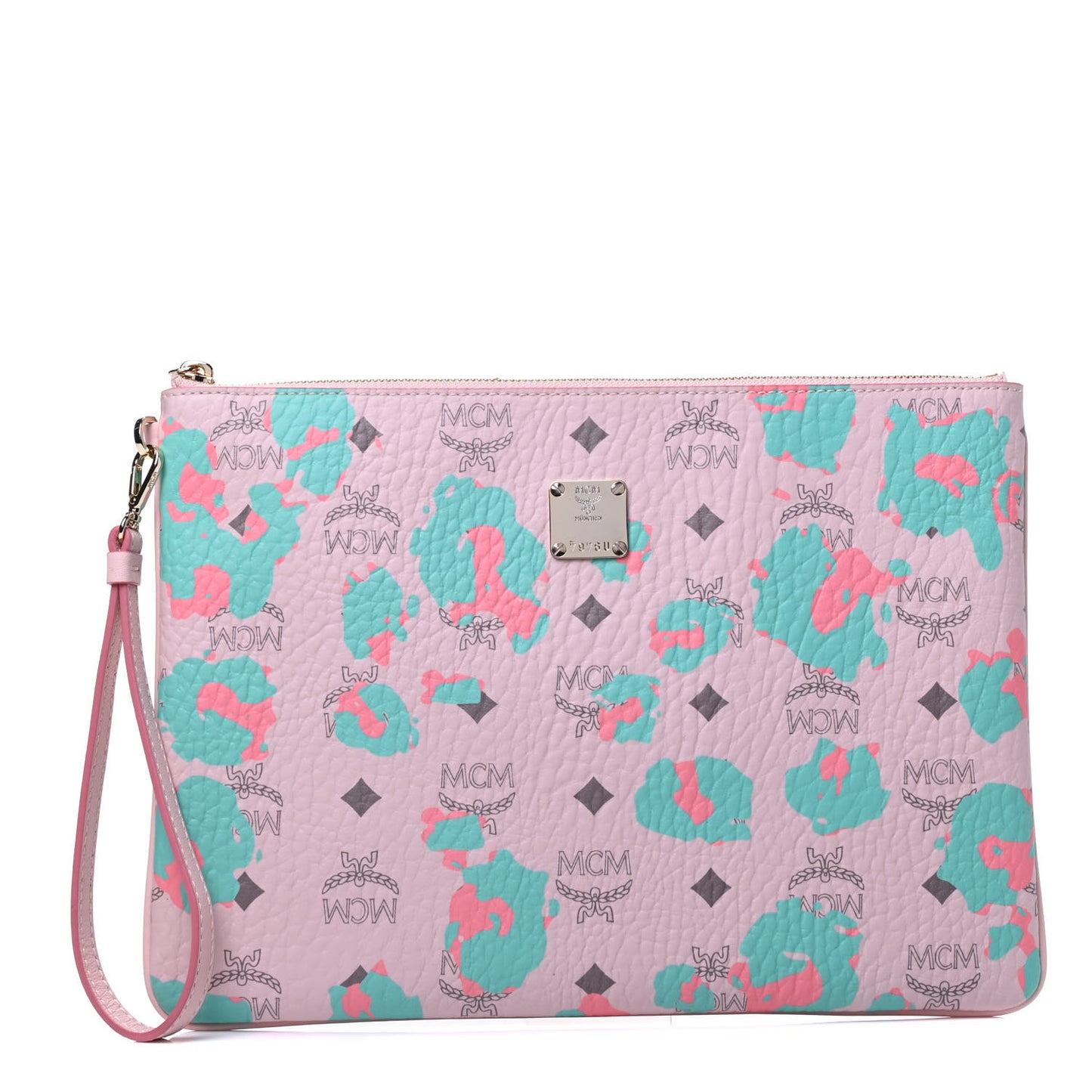 Visetos Floral Leopard Wristlet Zip Pouch Pink