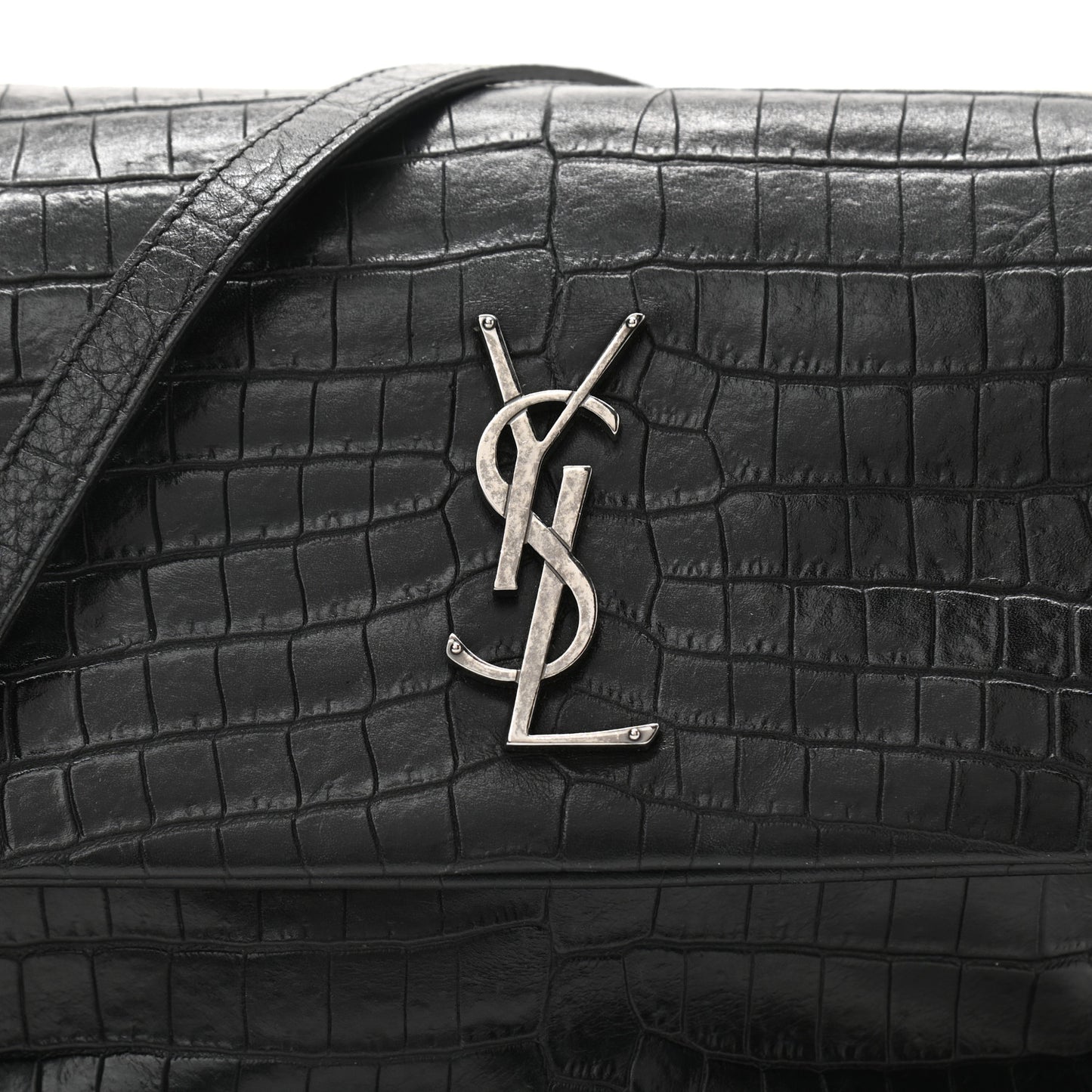 Calfskin Crocodile Embossed West Hollywood Monogram Fold-Over Bag