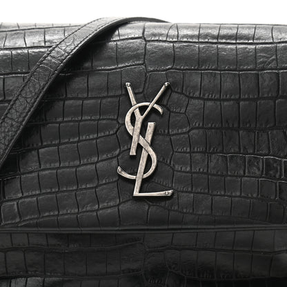 Saint Laurent Calfskin Crocodile Embossed West Hollywood Monogram Fold-Over Bag 7 of 9
