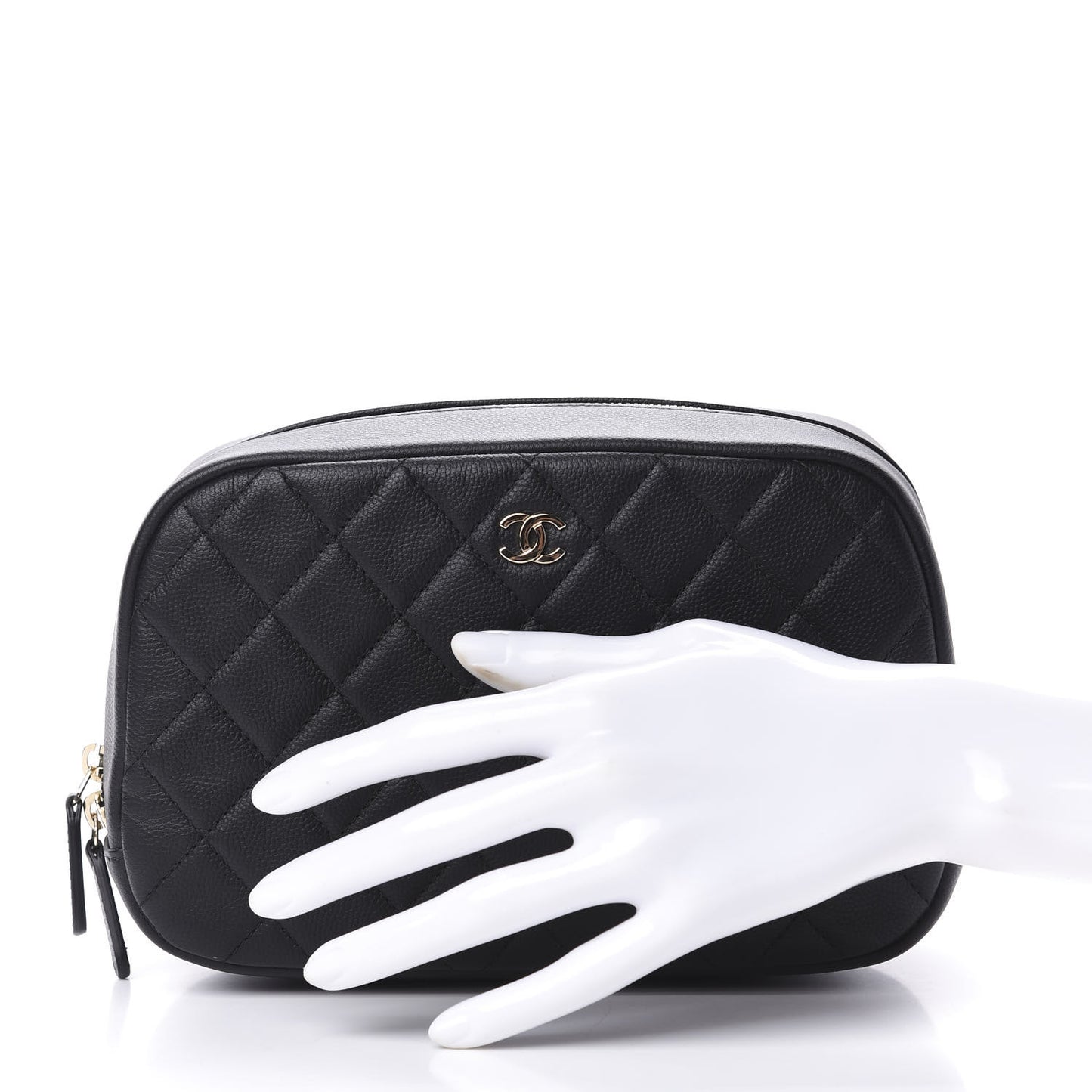 Caviar Quilted Curvy Pouch Cosmetic Case Black