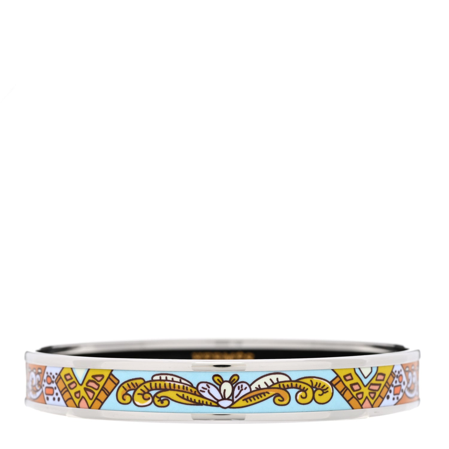 Hermes Enamel Printed Narrow Bracelet 70 Blue Orange 1 of 5