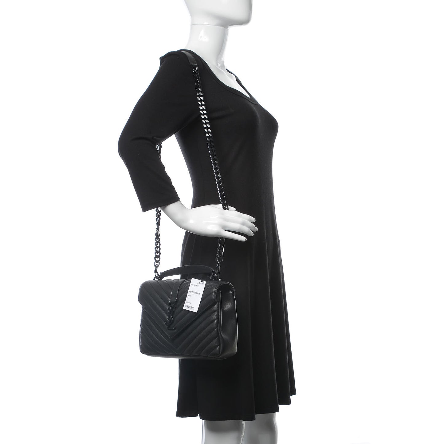 Sheepskin Matelasse Chevron Monogram Medium College Bag Black