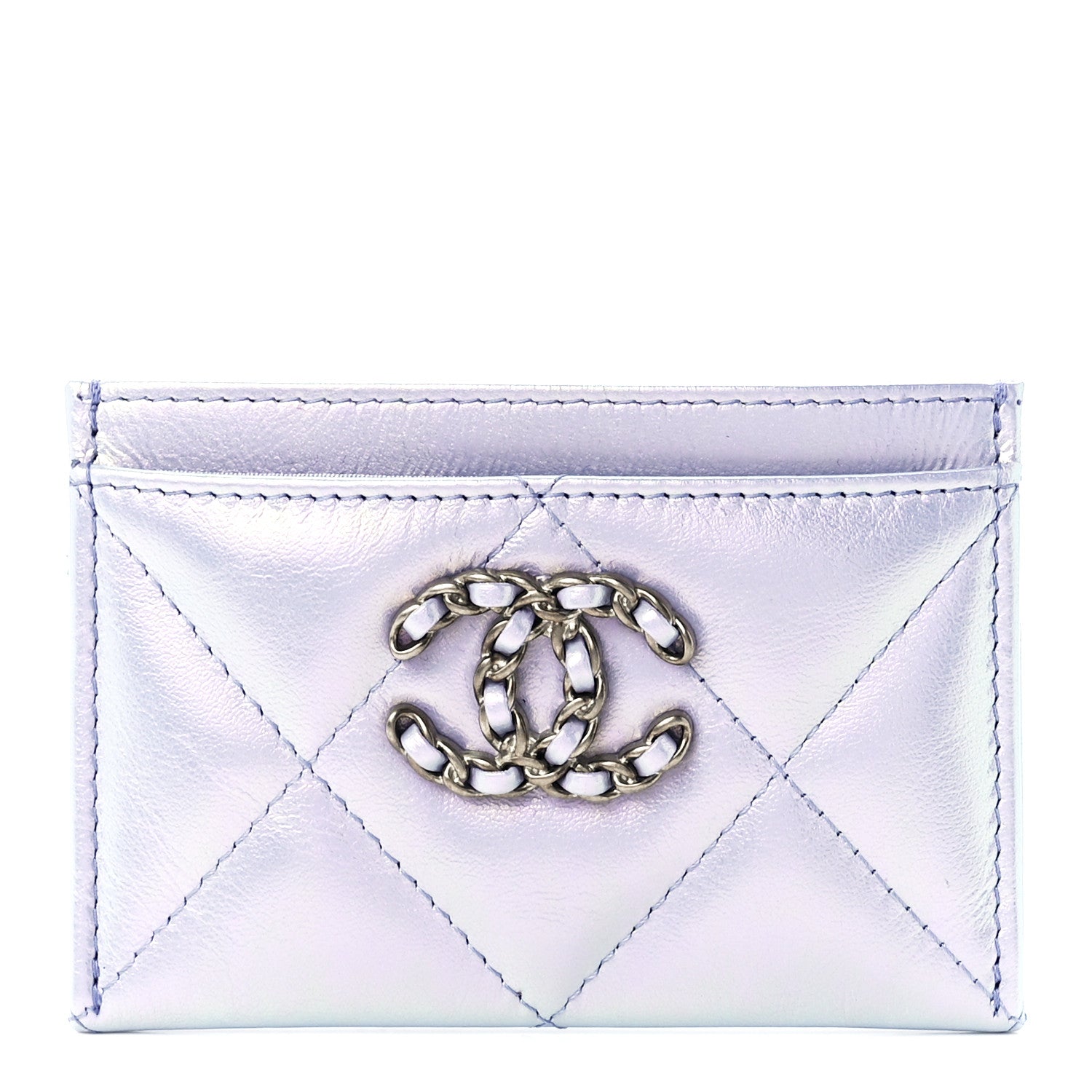 Chanel Iridescent Calfskin Quilted Chanel 19 Card Holder Light Purple 1 of 13