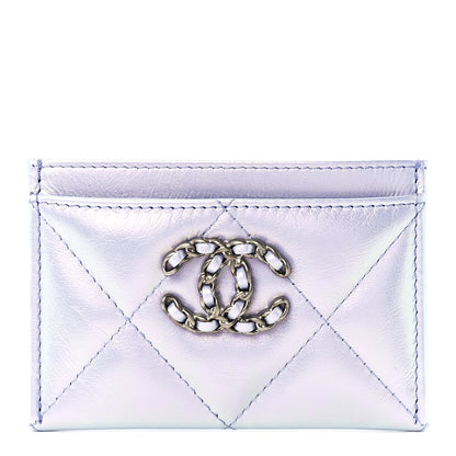 Chanel Iridescent Calfskin Quilted Chanel 19 Card Holder Light Purple 1 of 13