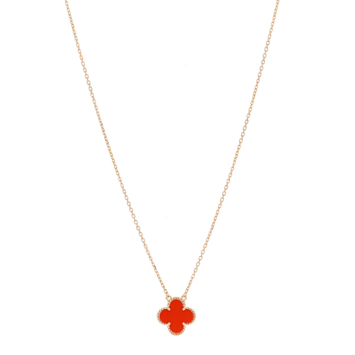Van Cleef & Arpels 18K Yellow Gold Carnelian Vintage Alhambra Pendant Necklace 1 of 6