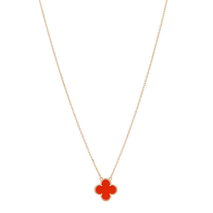 Van Cleef & Arpels 18K Yellow Gold Carnelian Vintage Alhambra Pendant Necklace 1 of 6