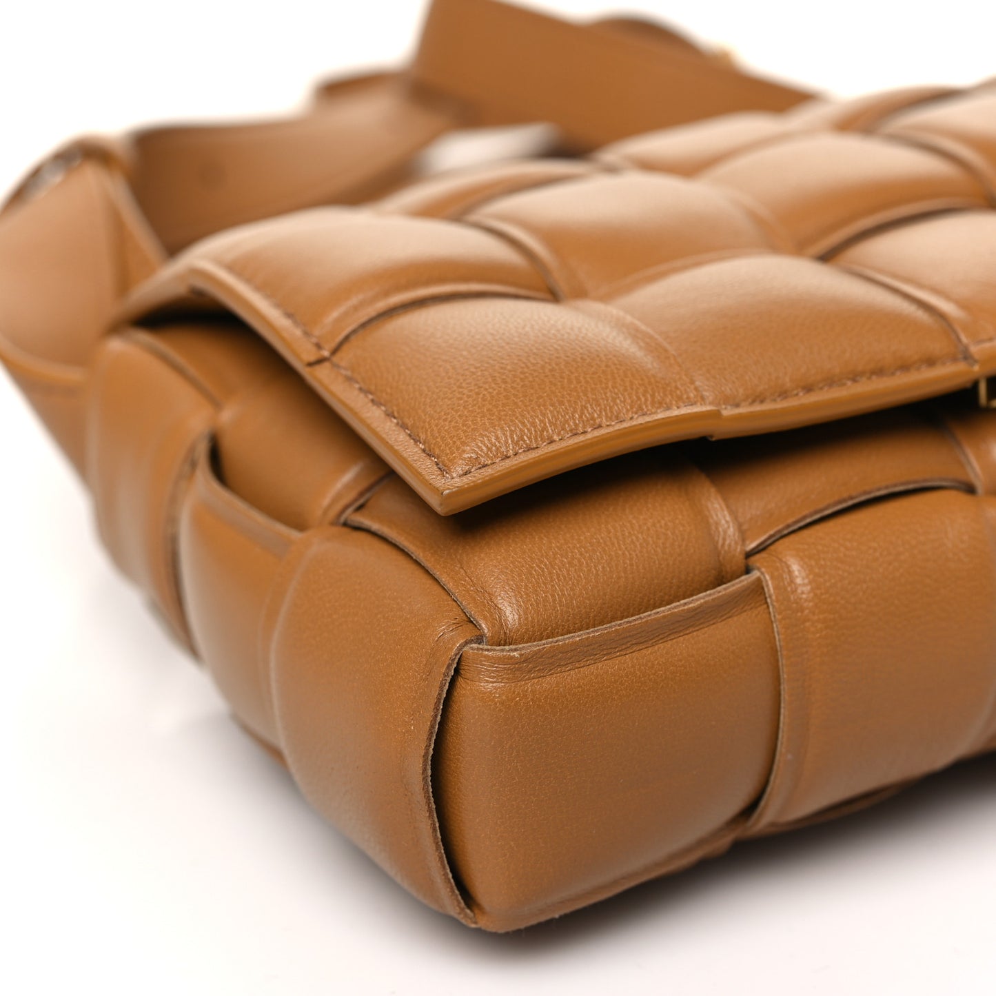 Nappa Maxi Intreccio Small Padded Cassette Crossbody Bag Camel