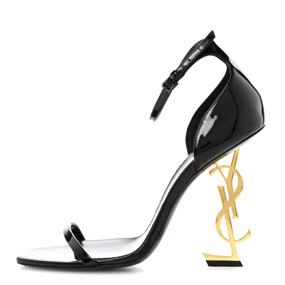 Saint Laurent Patent Calfskin Opyum 110 Sandals 40.5 Black Gold 1 of 10