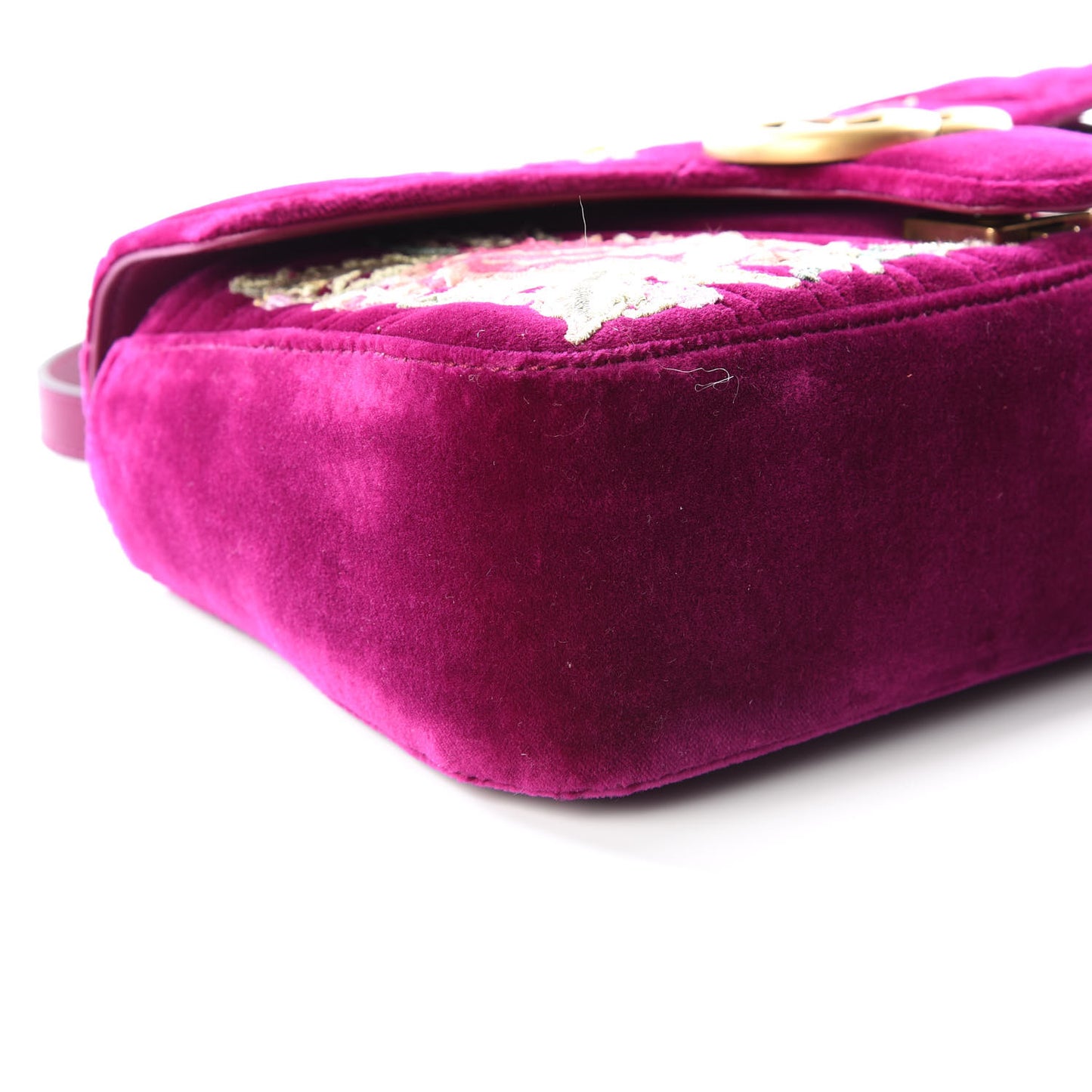 Velvet Matelasse Embroidered Small GG Marmont Shoulder Bag Fuchsia Violet Cyclamen