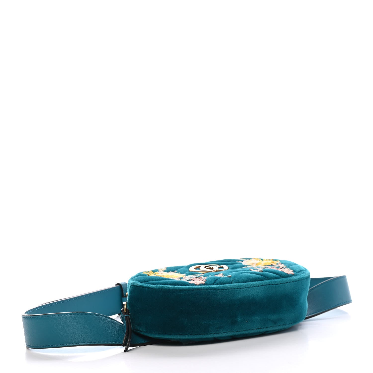 Gucci Velvet Matelasse Embroidered GG Marmont Belt Bag 95 38 Pavone Cyan 4 of 9