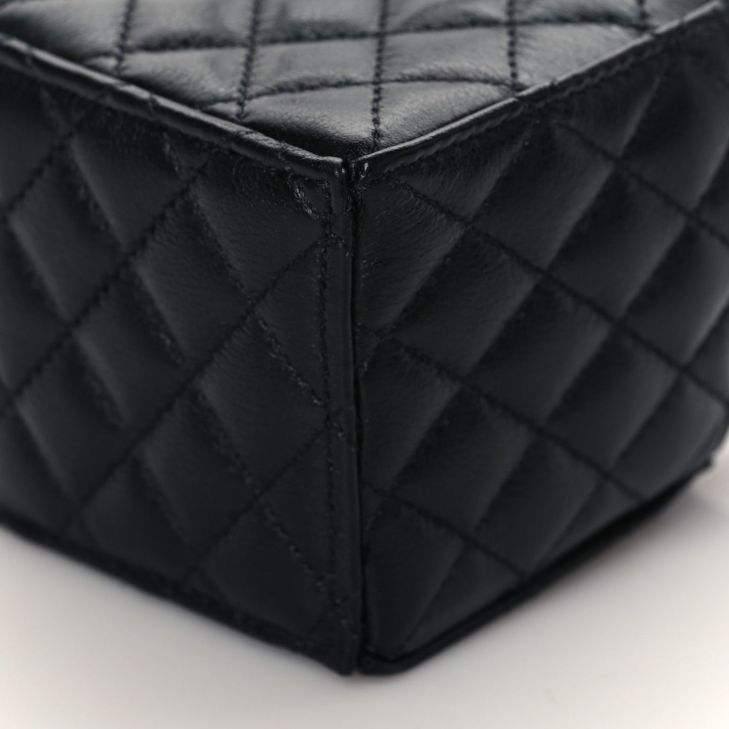 Calfskin Quilted Mini Drawstring Bucket Bag Black
