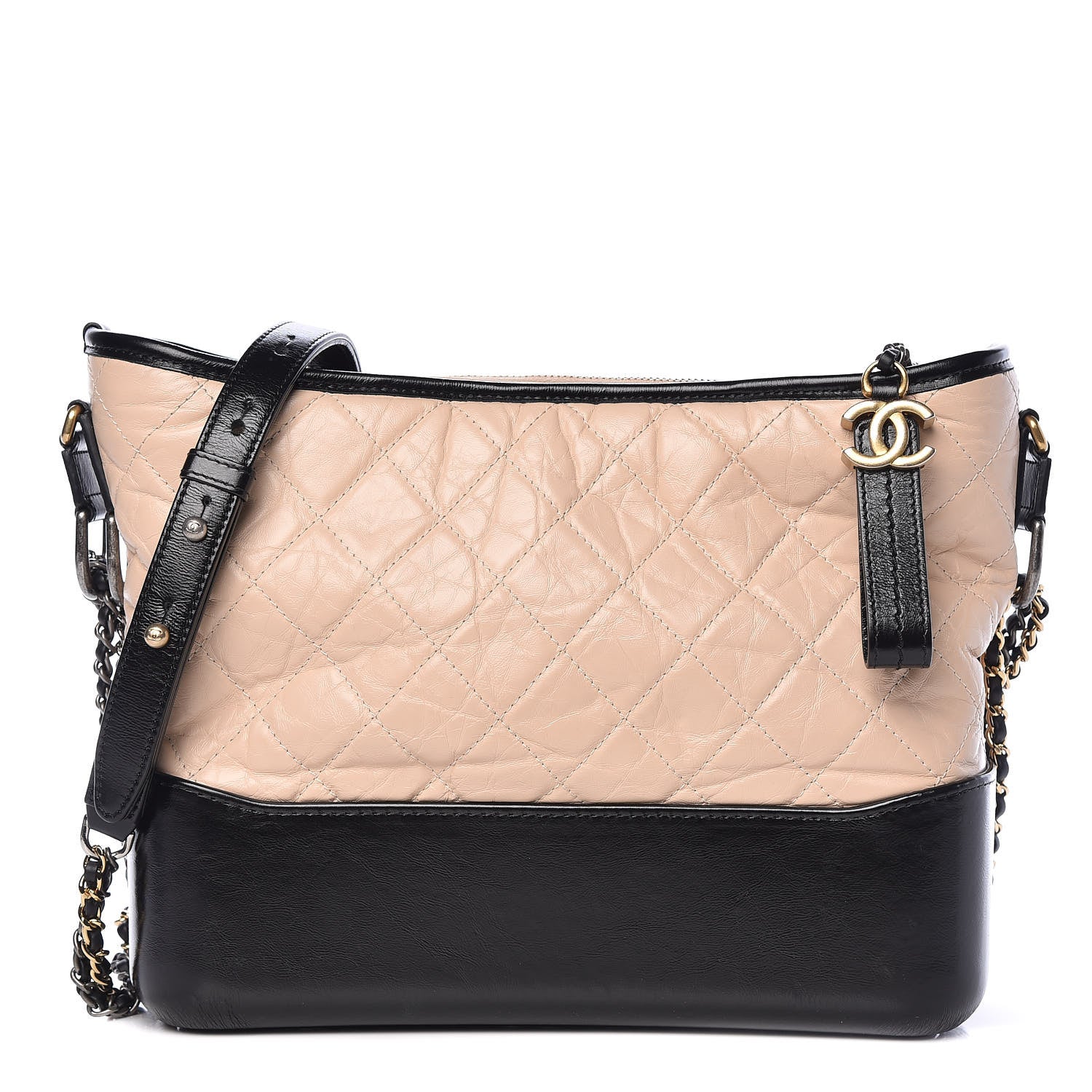 Chanel Aged Calfskin Quilted Medium Gabrielle Hobo Beige Black 1 of 14
