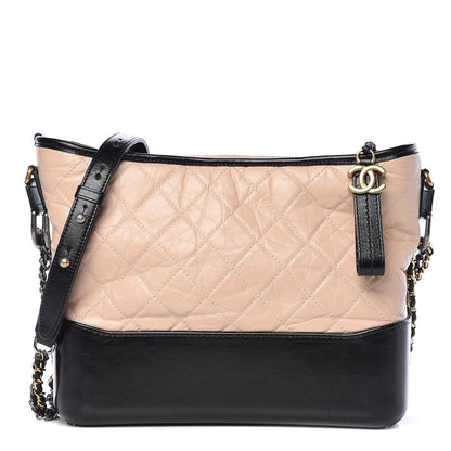 Chanel Aged Calfskin Quilted Medium Gabrielle Hobo Beige Black 1 of 14