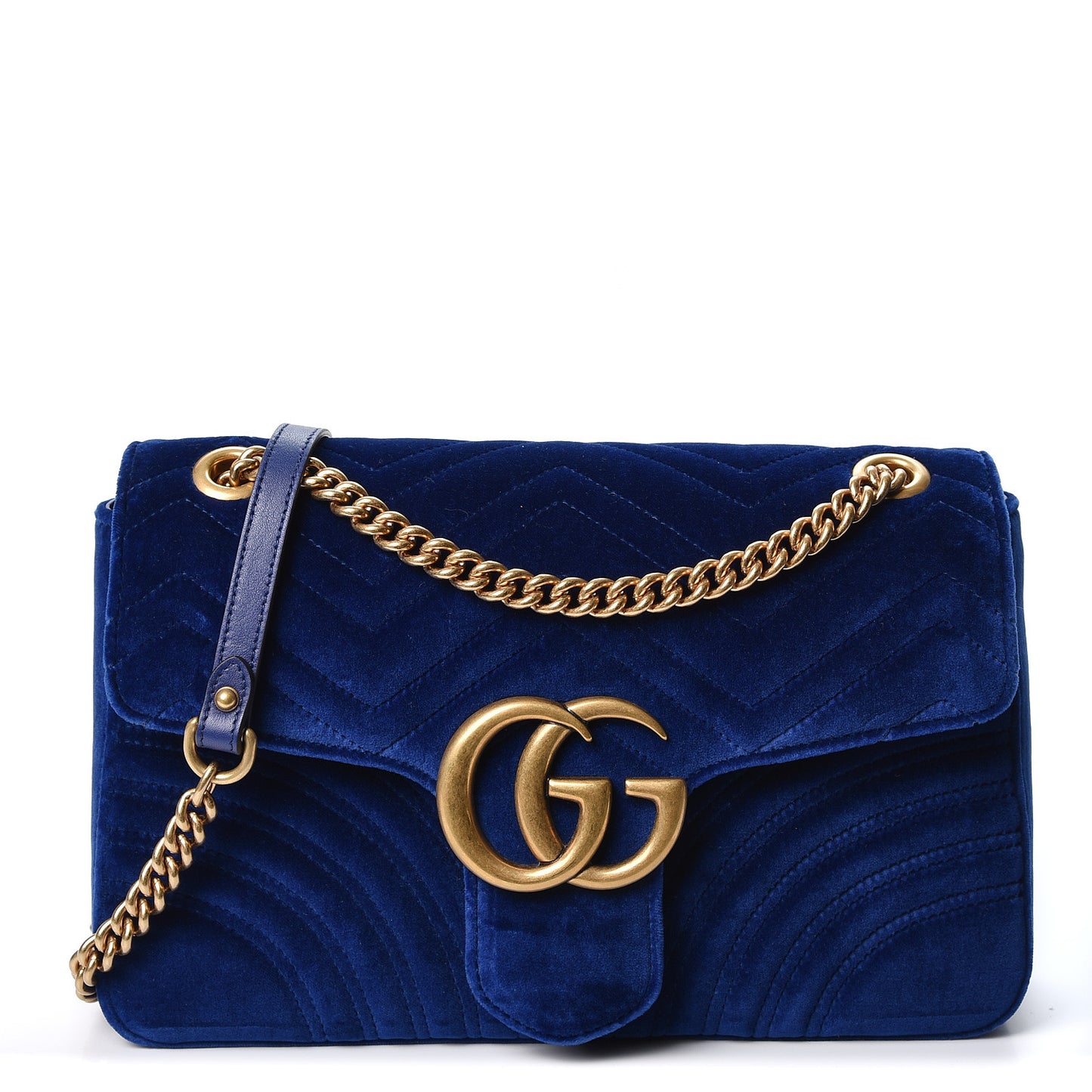 Velvet Matelasse Medium GG Marmont Shoulder Bag Cobalt Blue
