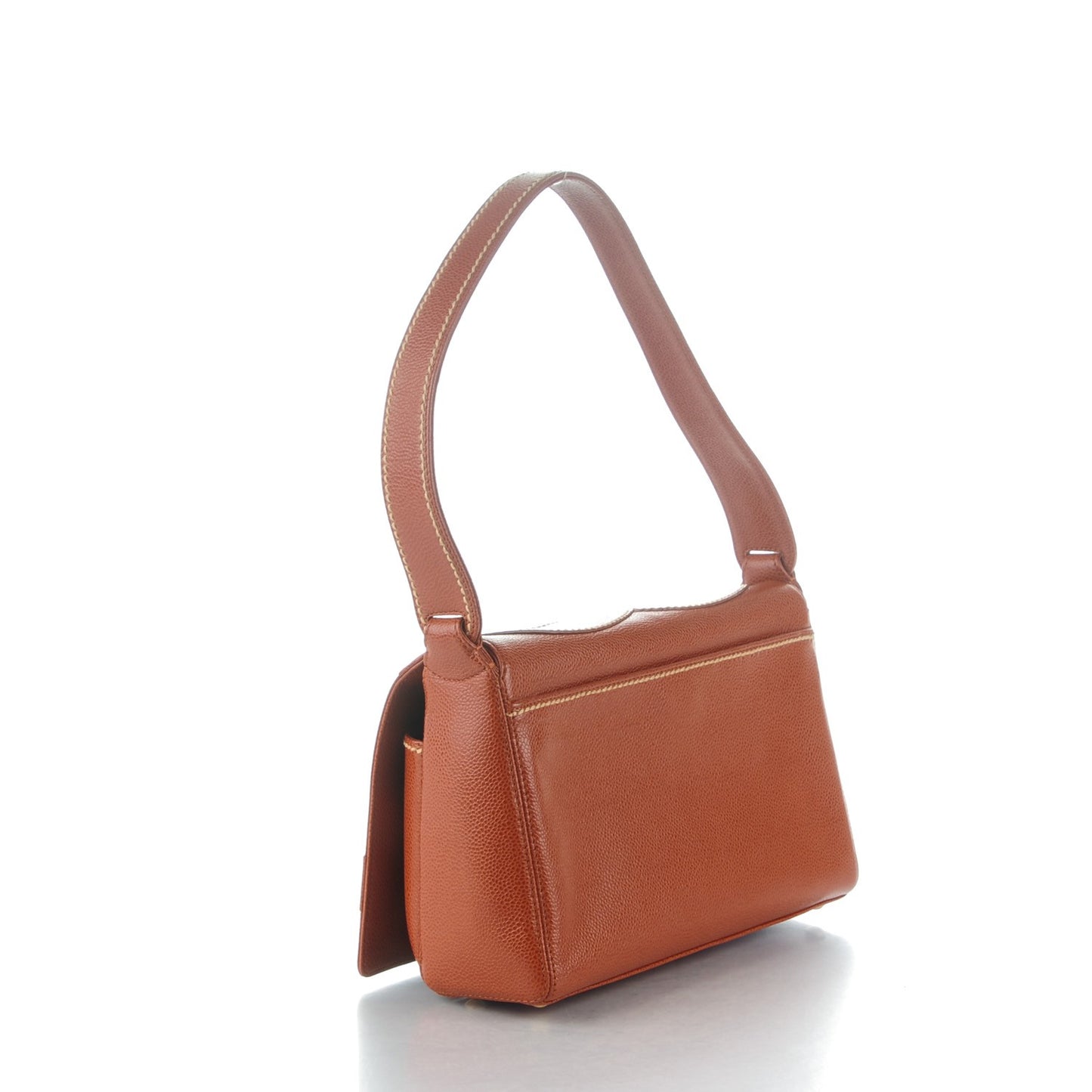 Caviar CC Stitched Small Flap Shoulder Bag Brown