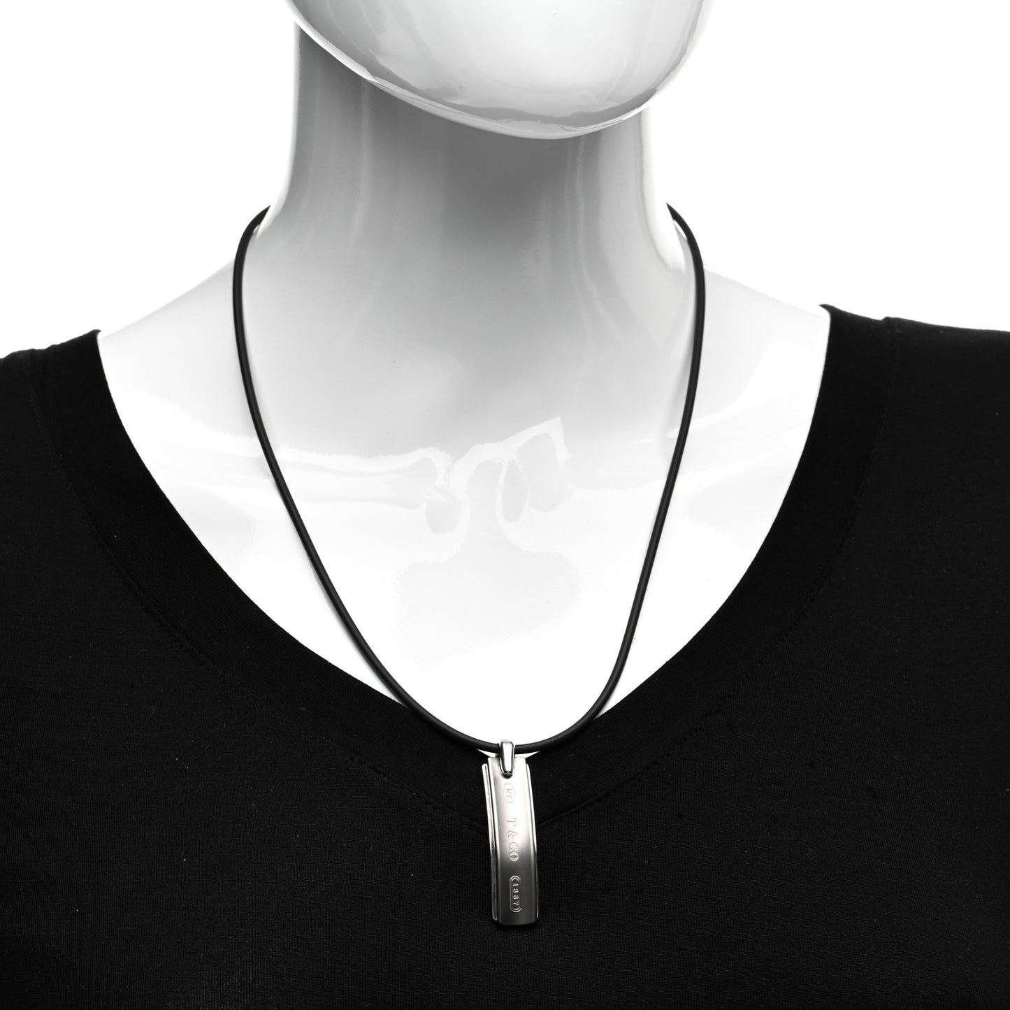 Sterling Silver Titanium 1837 Bar Pendant Cord Necklace