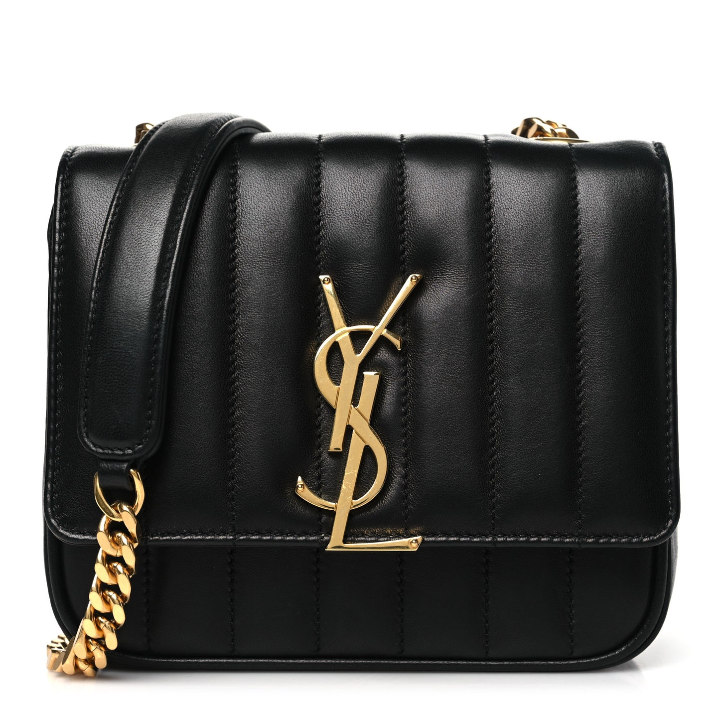 Lambskin Matelasse Monogram Small Vicky Chain Bag Black