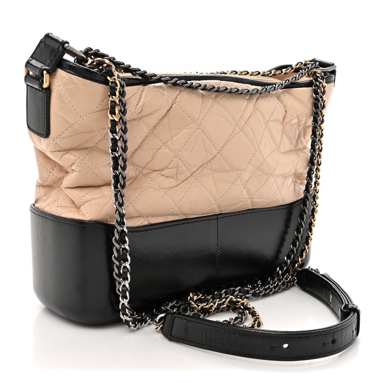 Chanel Aged Calfskin Quilted Medium Gabrielle Hobo Beige Black 3 of 14