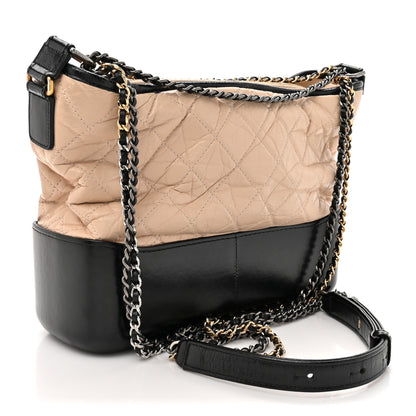 Chanel Aged Calfskin Quilted Medium Gabrielle Hobo Beige Black 3 of 14