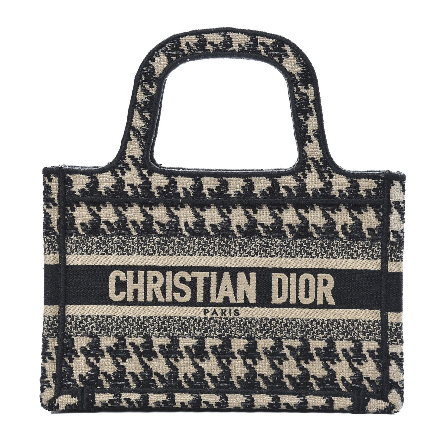 Canvas Houndstooth Embroidered Mini Book Tote Black