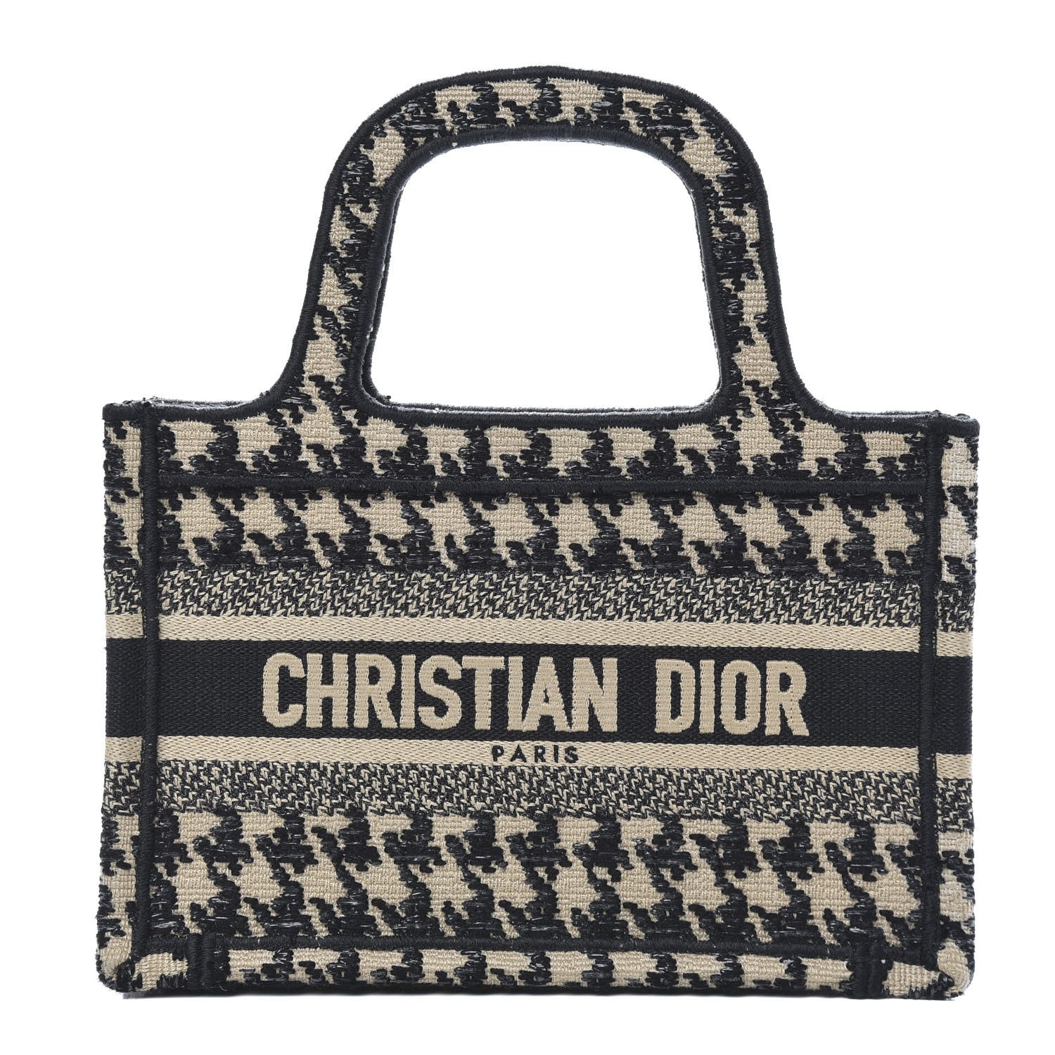 Christian Dior Canvas Houndstooth Embroidered Mini Book Tote Black 1 of 9