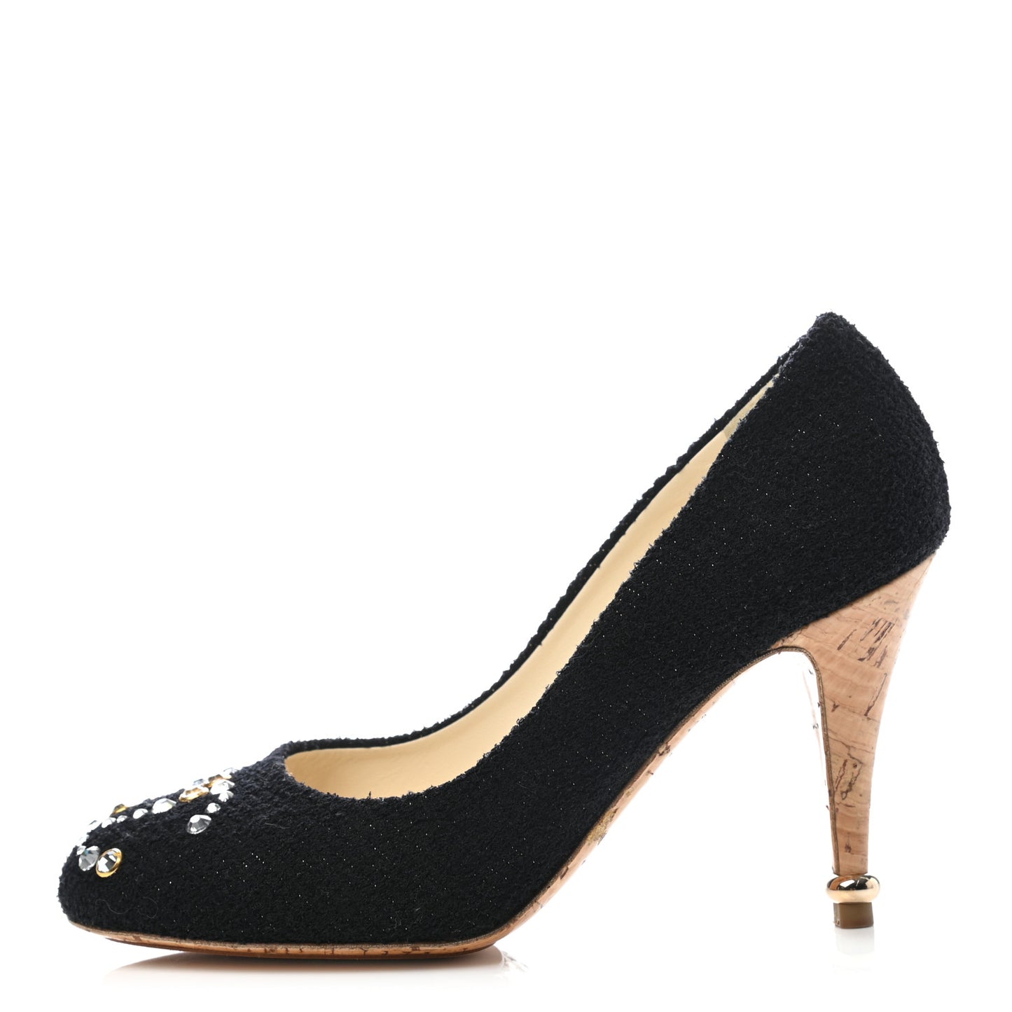 Tweed Crystal Cork CC Pumps 37.5 Black