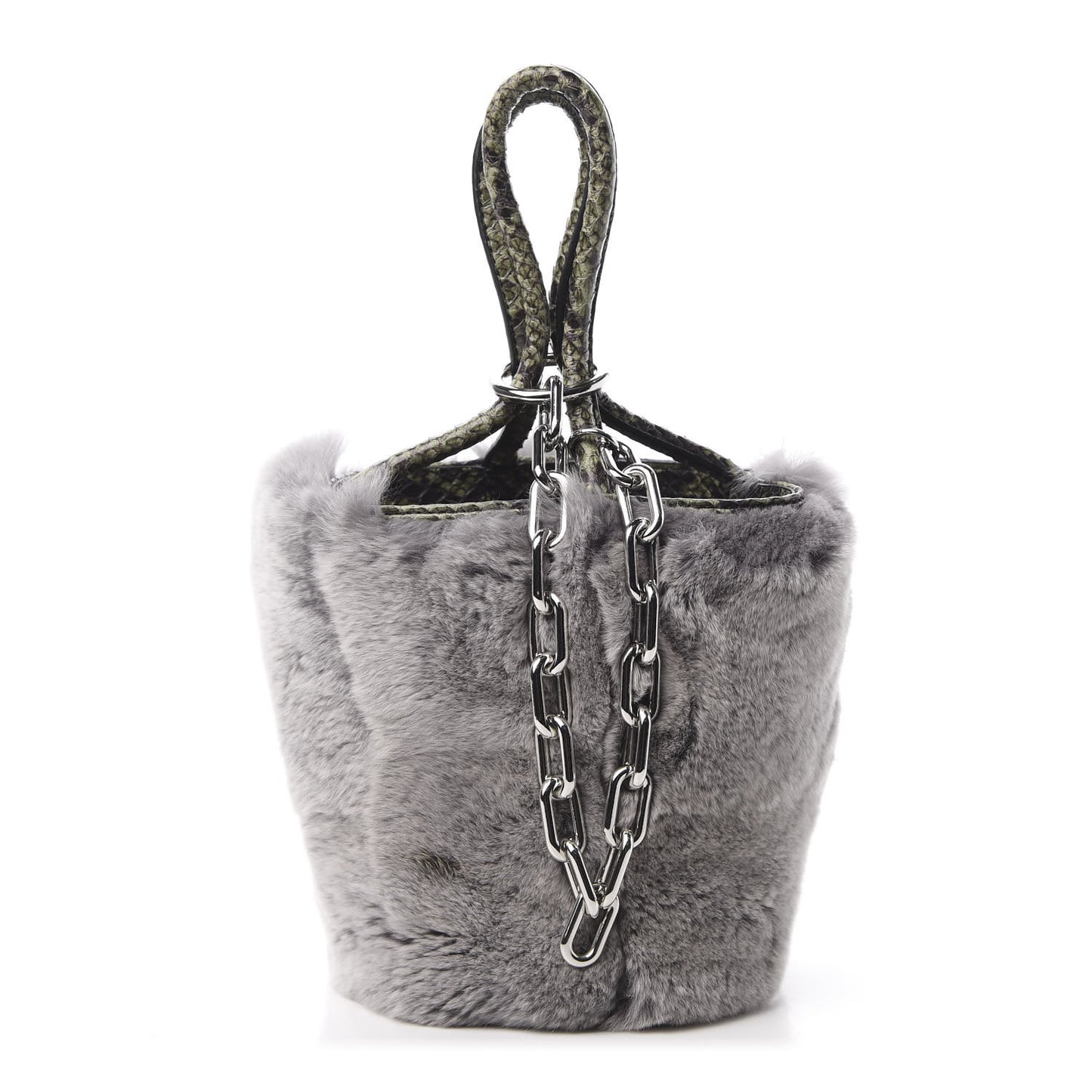 Rabbit Fur Snakeskin Mini Roxy Bucket Grey