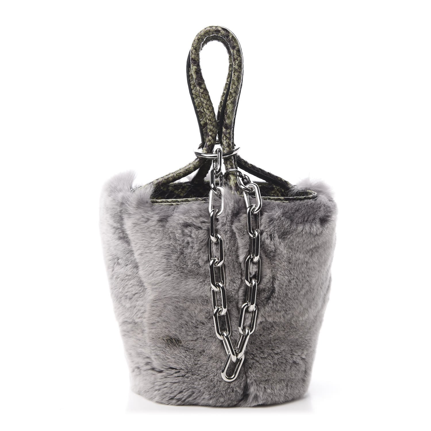 Alexander Wang Rabbit Fur Snakeskin Mini Roxy Bucket Grey 1 of 13