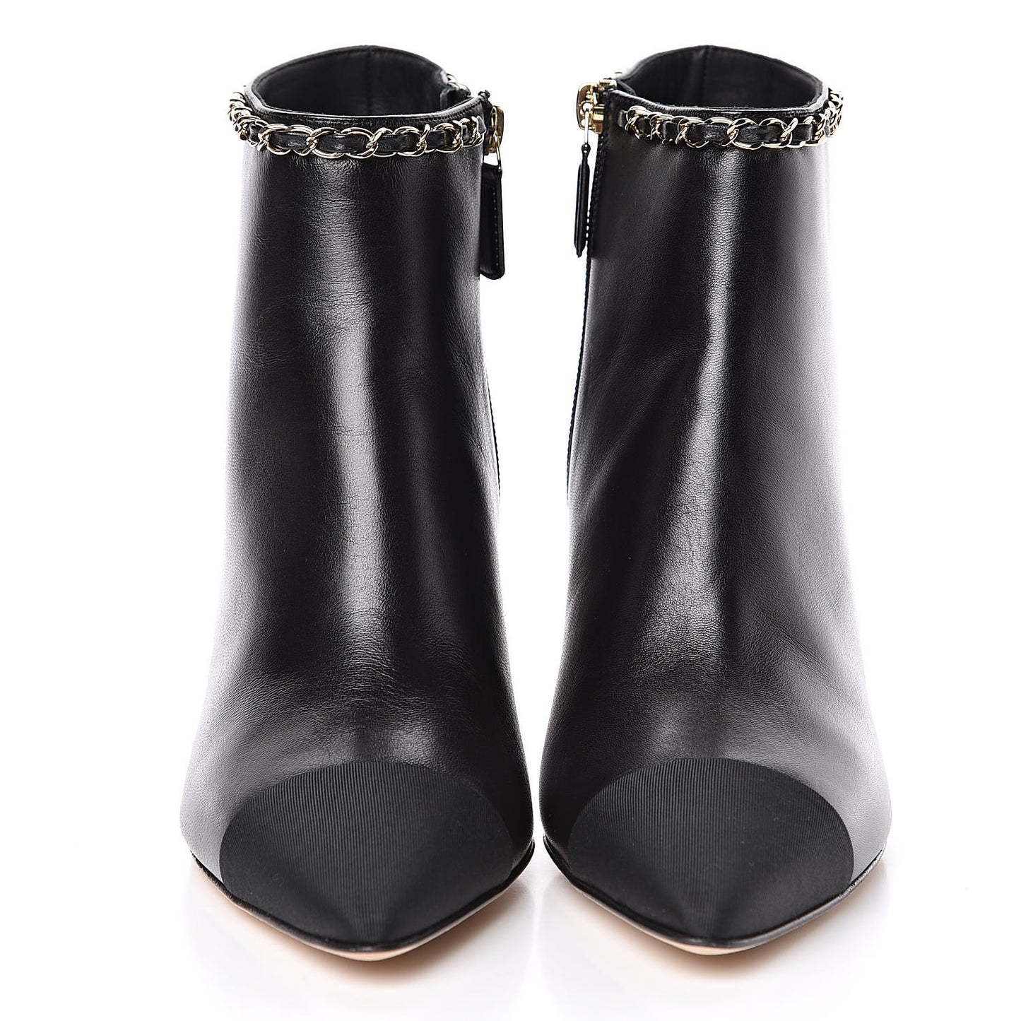 Lambskin Grosgrain CC Chain Cap Toe Short Boots 39.5 Black