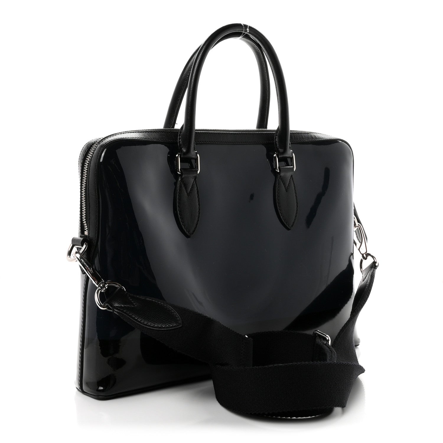 Burberry Patent Textured Calfskin Barrow Briefcase Black Blue 3 of 9