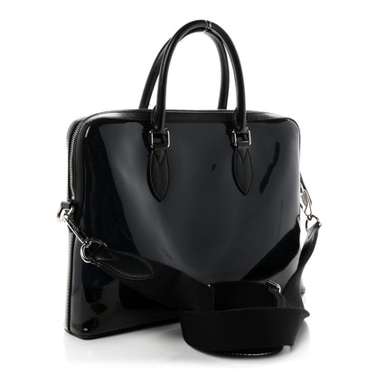 Burberry Patent Textured Calfskin Barrow Briefcase Black Blue 3 of 9