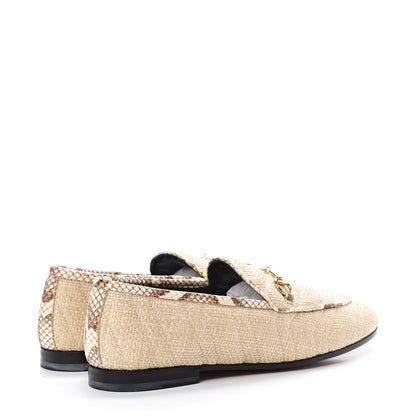 Gucci Raffia Elaphe Matelasse Horsebit Womens Jordaan Loafers 38.5 Natural Cream Brown 4 of 7