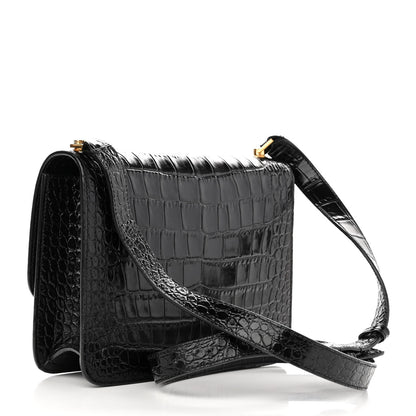 Saint Laurent Calfskin Crocodile Embossed Carre Satchel Black 3 of 10