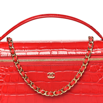 Chanel Calfskin Crocodile Embossed Crococo Top Handle East West Vanity Case With Chain Dark Red 8 of 11