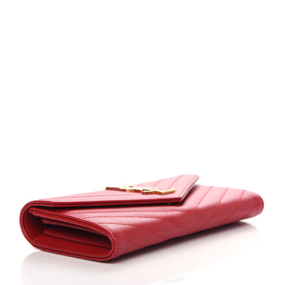 Saint Laurent Grain De Poudre Matelasse Chevron Monogram Flap Wallet Red 4 of 9