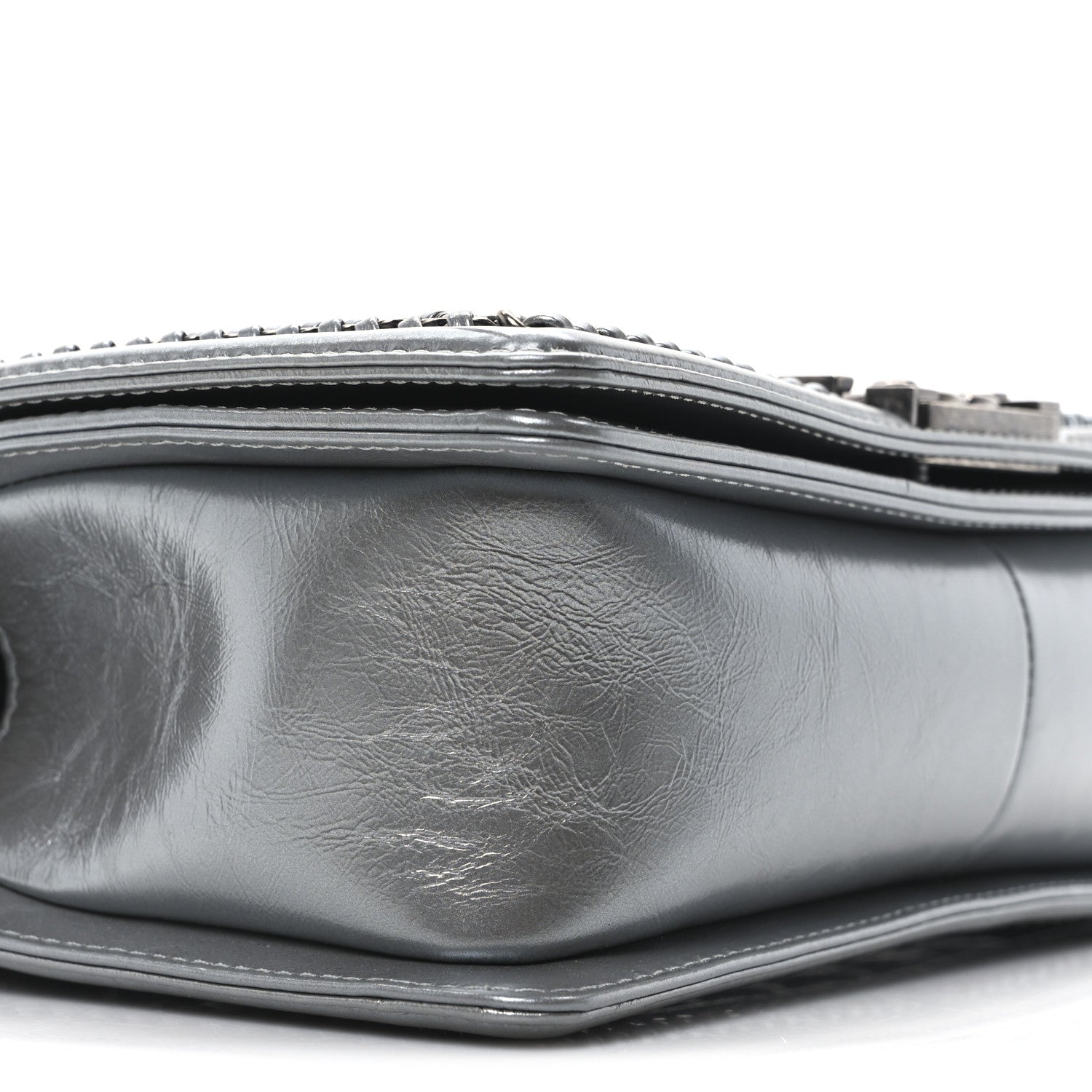 Chanel Metallic Calfskin Quilted Medium Top Handle Boy Flap Silver 9 of 11