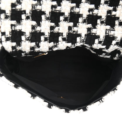 Chanel Tweed Quilted Large Chanel 19 Flap Black Ecru White 5 of 10