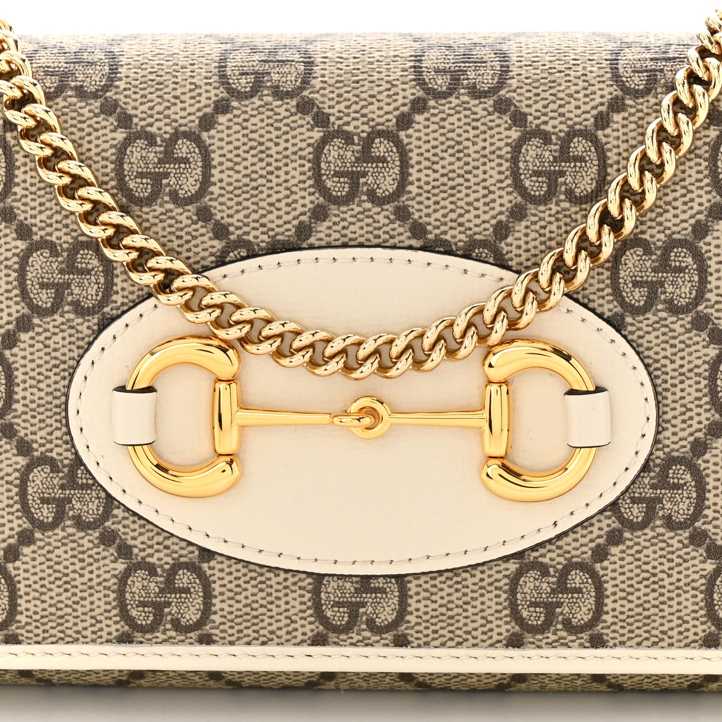 GG Supreme Monogram Azalea Calfskin Horsebit 1955 Wallet On Chain Beige Ebony Mystic White
