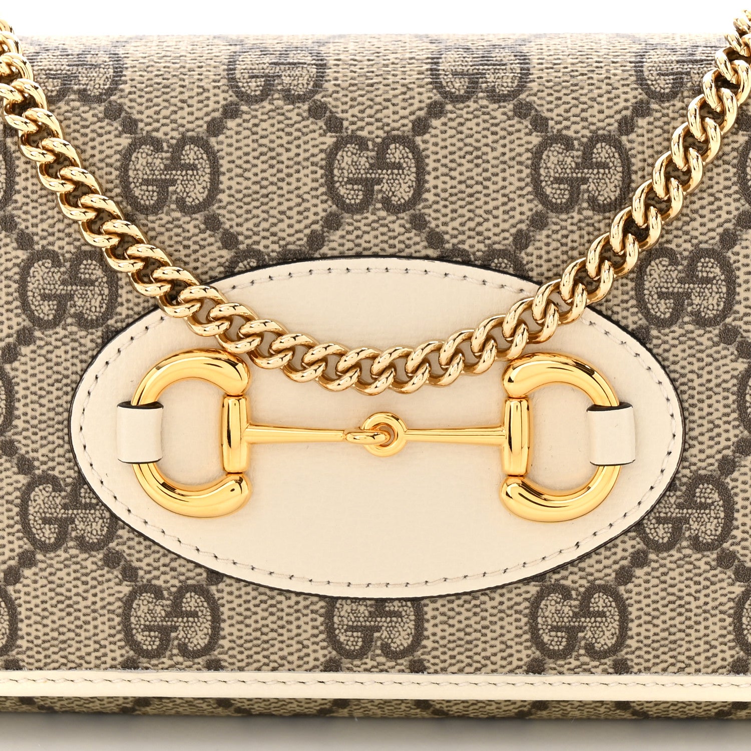 Gucci GG Supreme Monogram Azalea Calfskin Horsebit 1955 Wallet On Chain Beige Ebony Mystic White 8 of 11