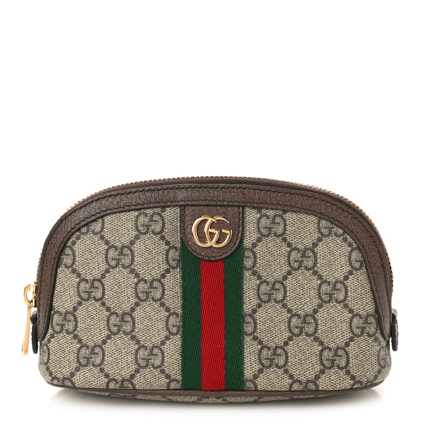 GG Supreme Monogram Textured Calfskin Web Medium Ophidia Cosmetic Case Beige Ebony New Acero